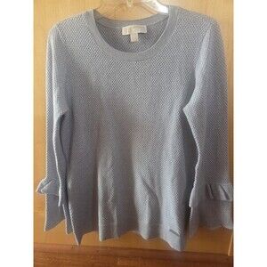 Michael Michael Kors Sparkle Ruffle Sleeve Sweater - Light Gray/Silver -  MED